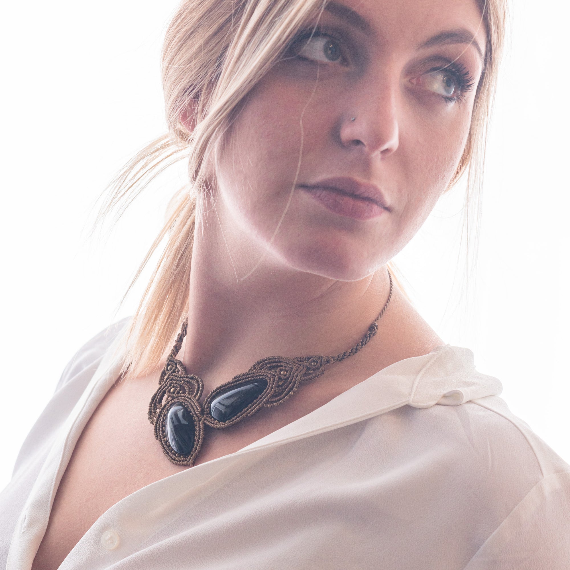 Collana con doppia pietra ossidiana